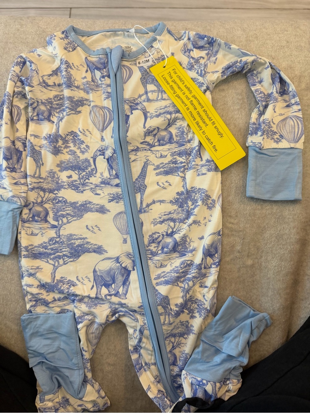Unbranded Blue Toile Animal Print Baby One-Piece